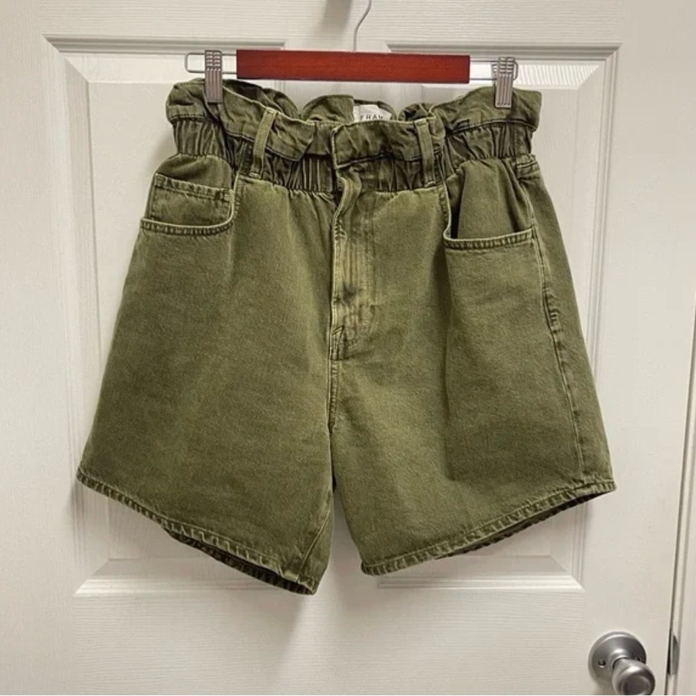 SOLD FRAME Green Denim Paperbag Shorts